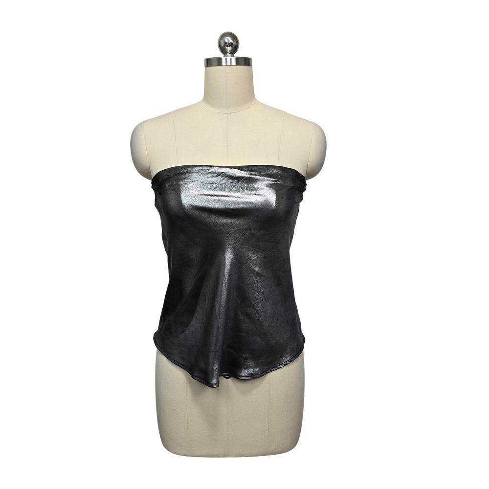 NWT Anthropologie Metallic Silver Tube Top Bandeau Shimmer Size Small 90s Y2K‎